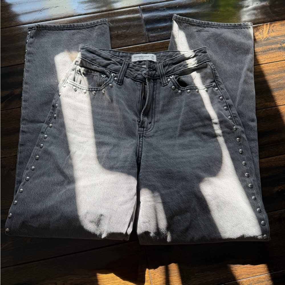 A&F Loose High Rise Studded Jeans - Picture 2 of 6